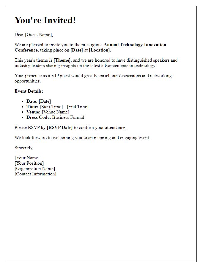 Letter template of technology conference invitation for VIP guests