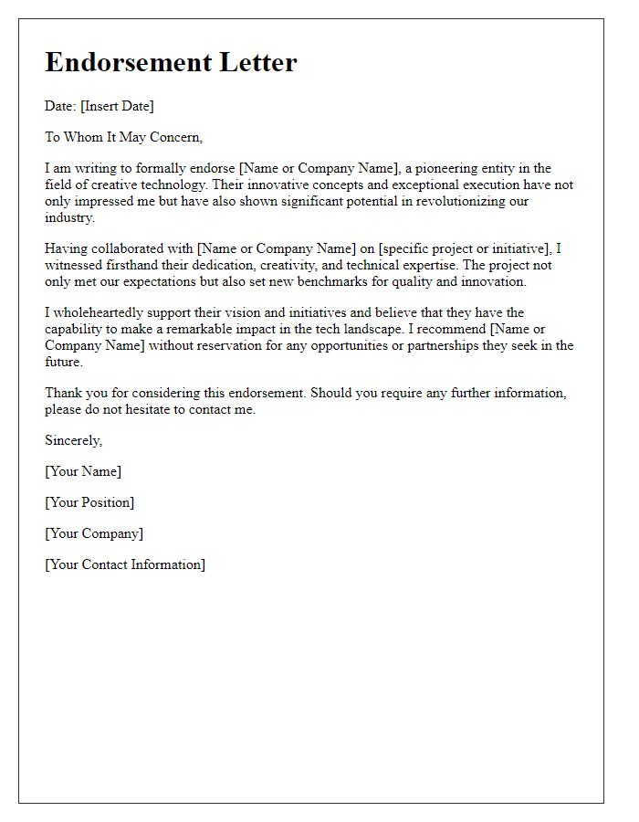 Letter template of endorsement for creative tech concepts