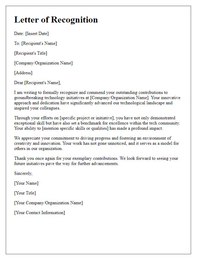 Letter template of recognition for groundbreaking tech initiatives