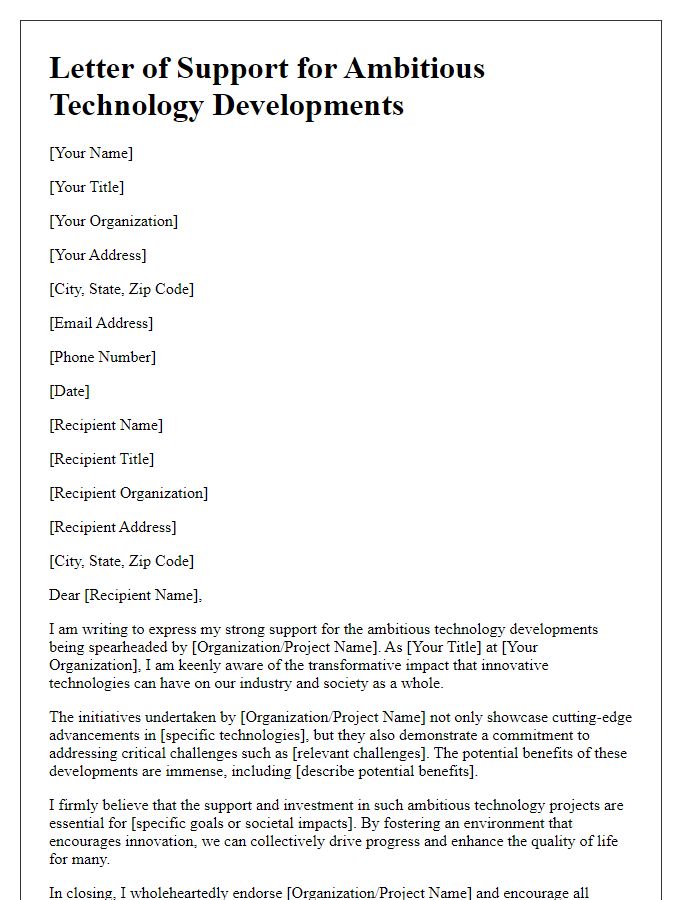 Letter template of support for ambitious technology developments