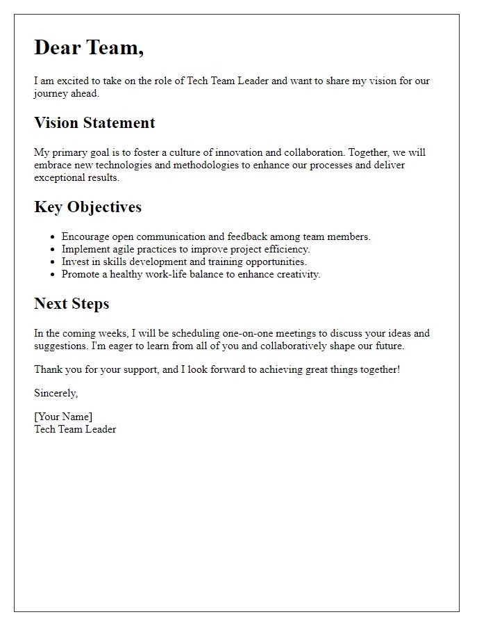 Letter template of outlining the new tech team leader's vision.