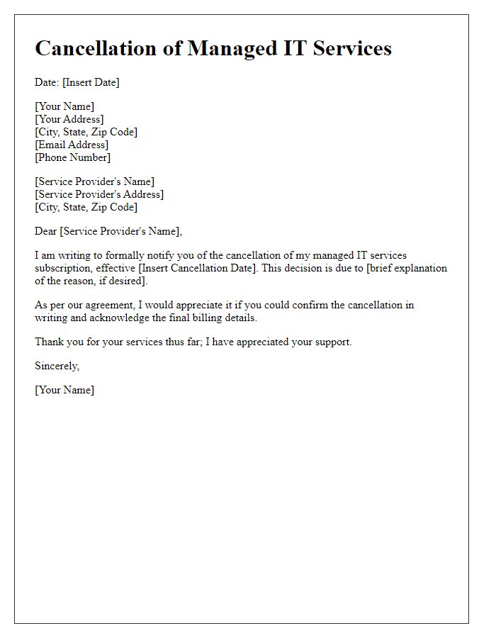 Letter template of cancellation of managed IT services