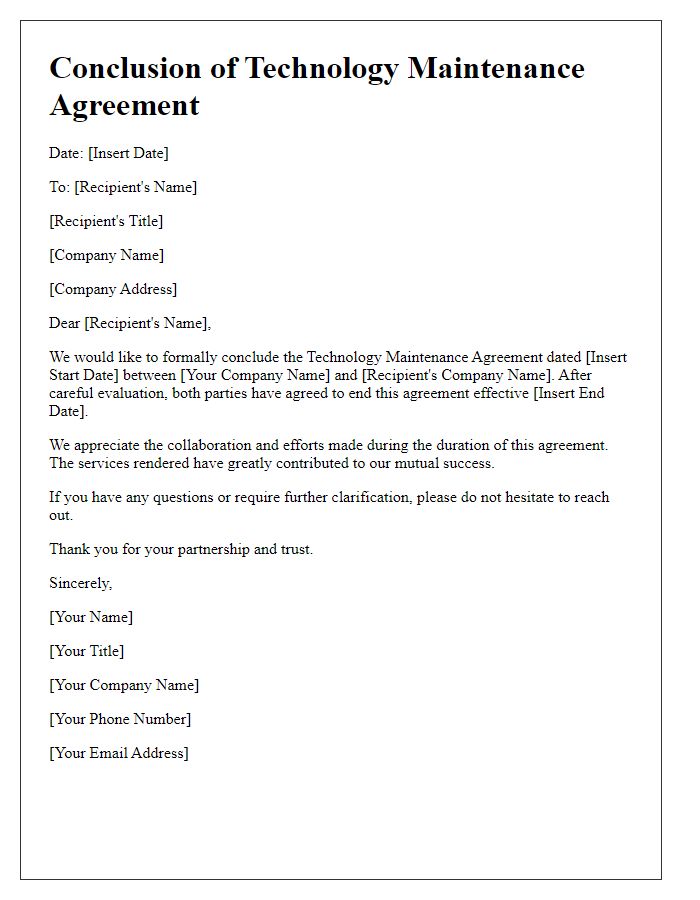 Letter template of conclusion of technology maintenance agreement