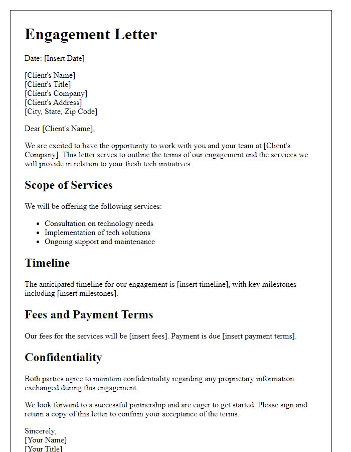 Letter template of Engagement with Fresh Tech Clients
