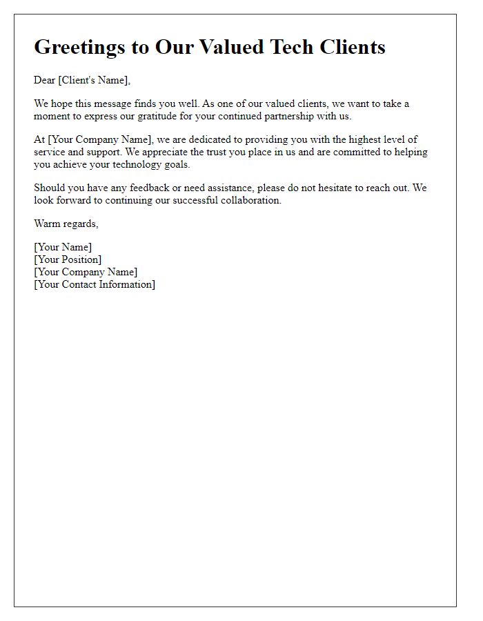 Letter template of Greetings to Our Valued Tech Clients