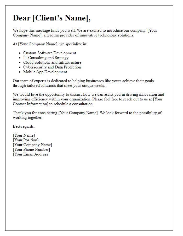Letter template of Introducing Our Services to New Tech Clients