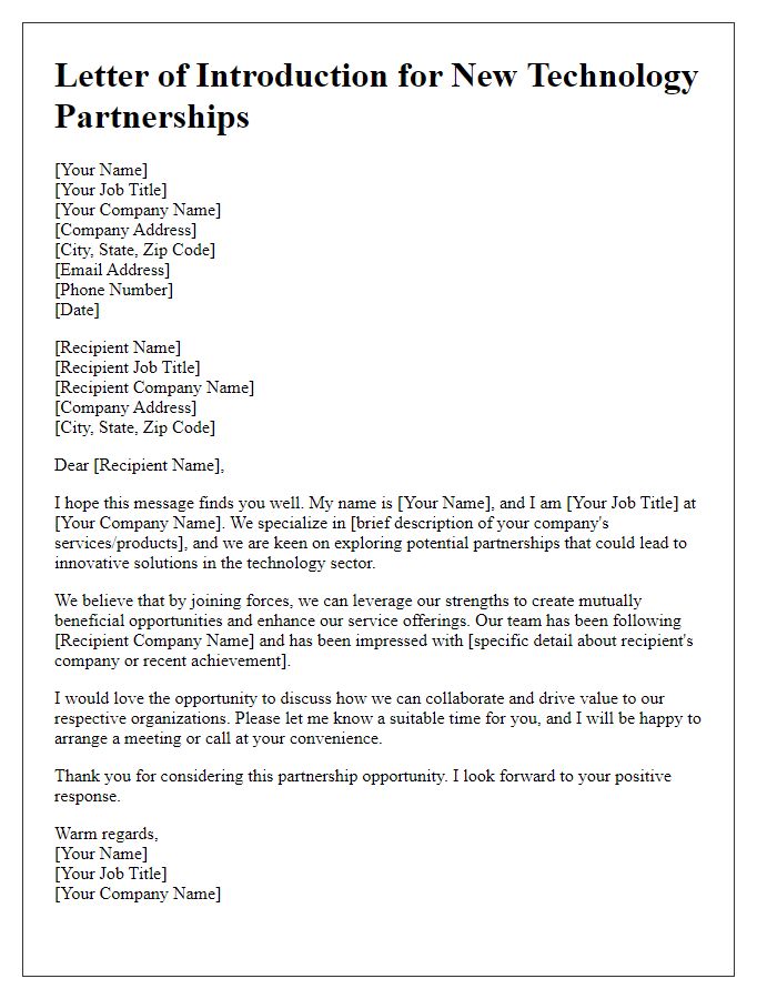 Letter template of Introduction for New Technology Partnerships