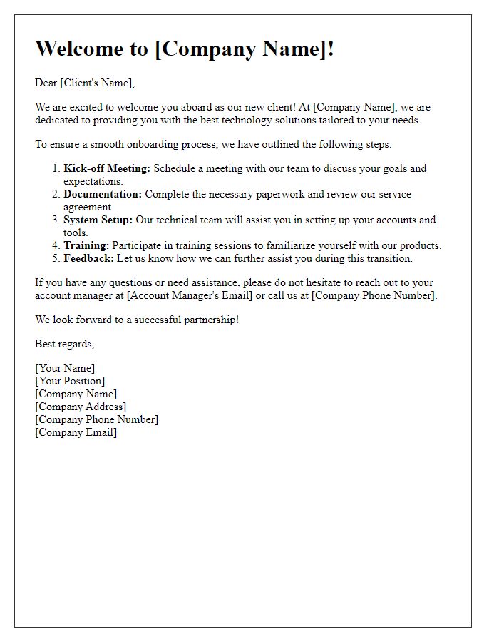 Letter template of Onboarding New Tech Clients