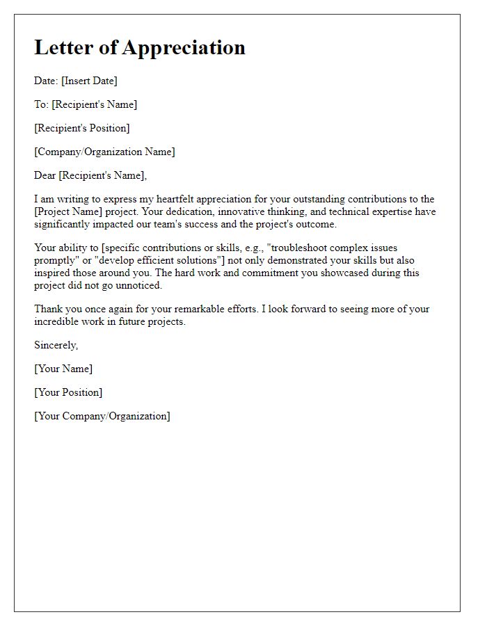 Letter template of appreciation for outstanding tech project contributions.