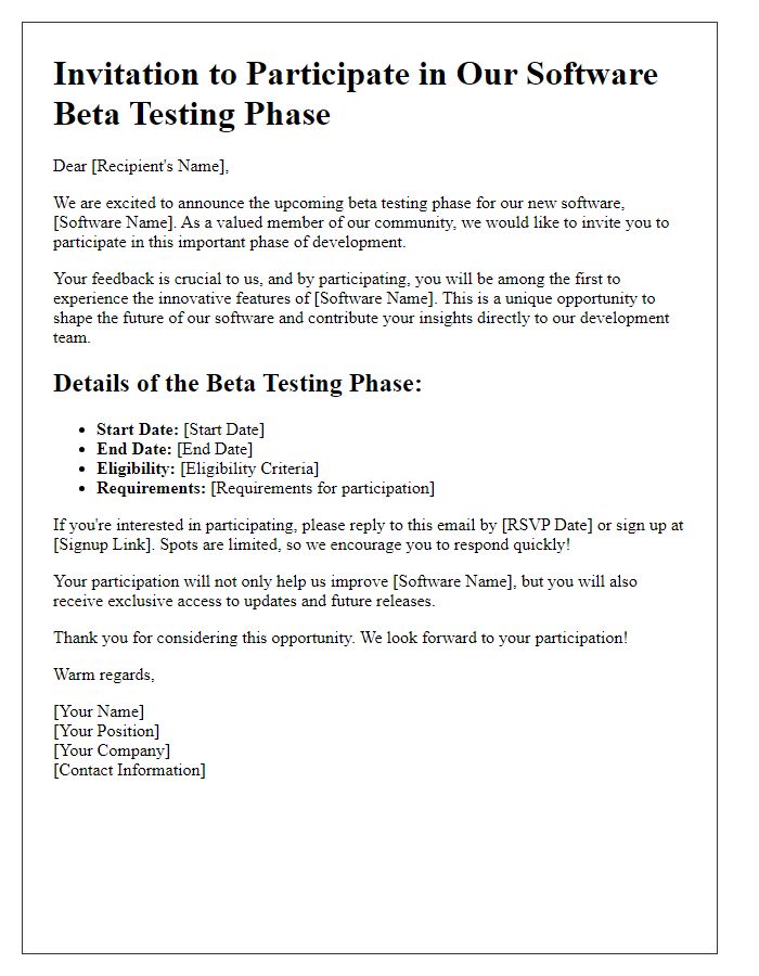 Letter template of Call for Participants in Software Beta Testing Phase