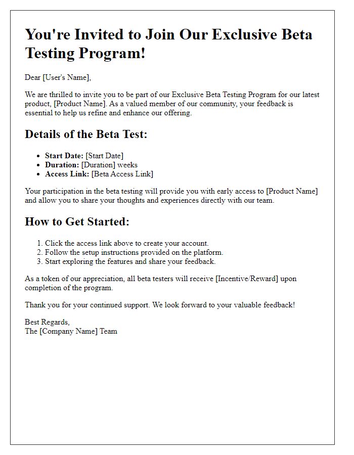 Letter template of Exclusive Beta Testing Invitation for Selected Users