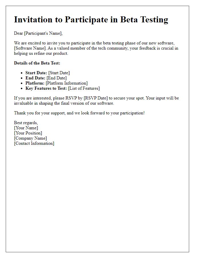 Letter template of Software Beta Testing Invitation for Tech Enthusiasts