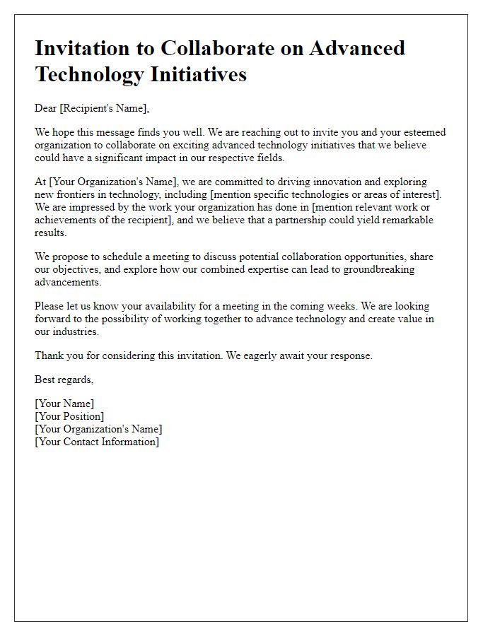 Letter template of collaboration invitation for advanced technology initiatives