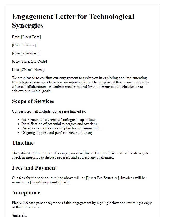 Letter template of engagement letter for technological synergies