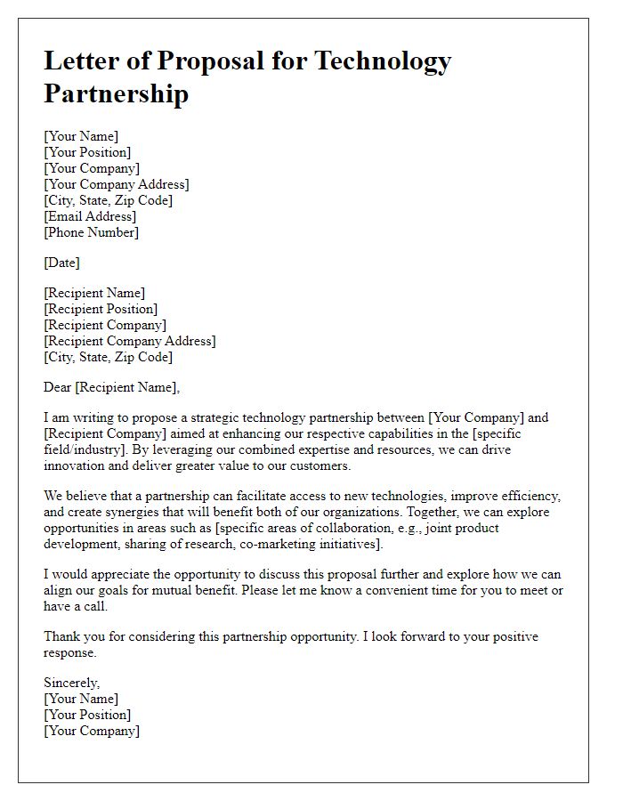 Letter template of technology partnership proposal for enhanced capabilities