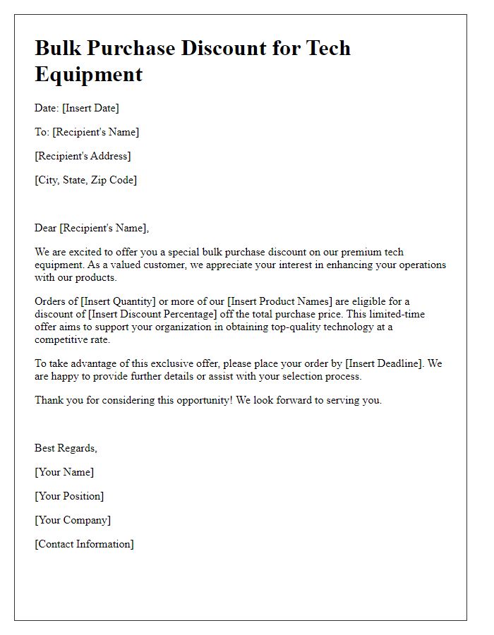 Letter template of bulk purchase discount for tech equipment