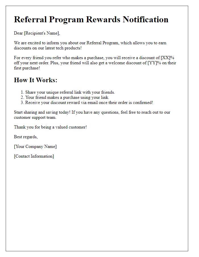 Letter template of referral program rewards for tech product discounts