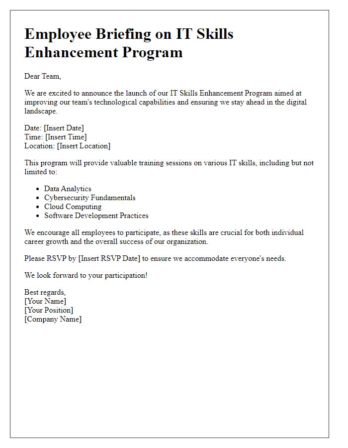 Letter template of employee briefing on IT skills enhancement program.