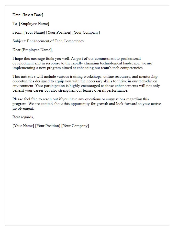 Letter template of employee correspondence about tech competency enhancement.