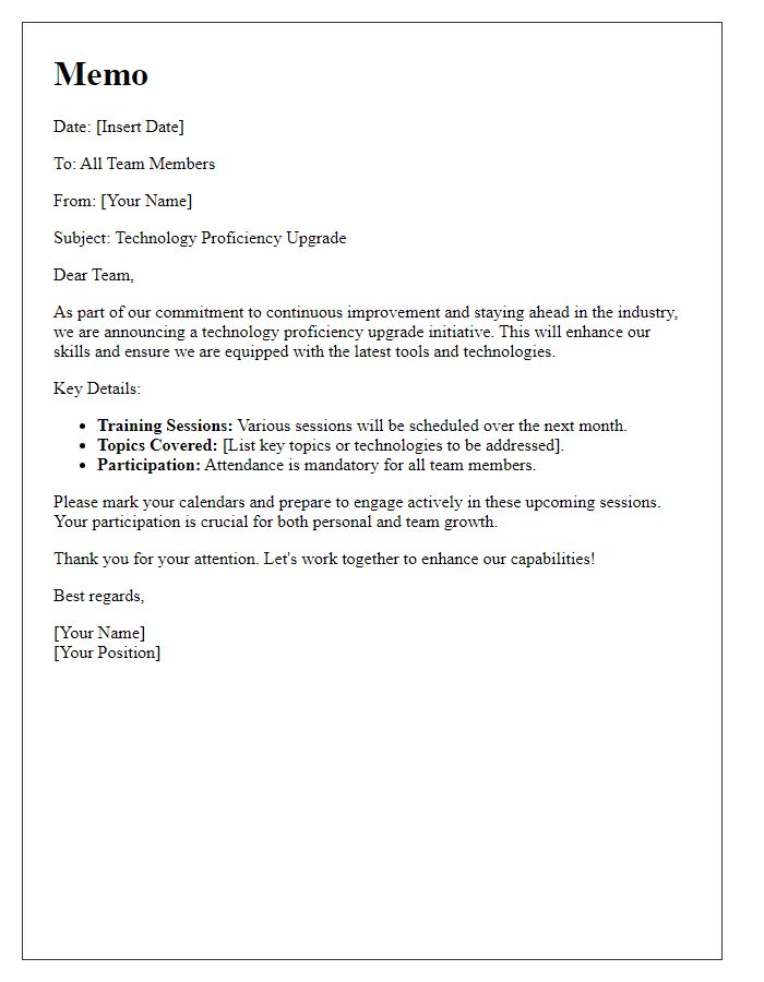 Letter template of team memo for technology proficiency upgrade.