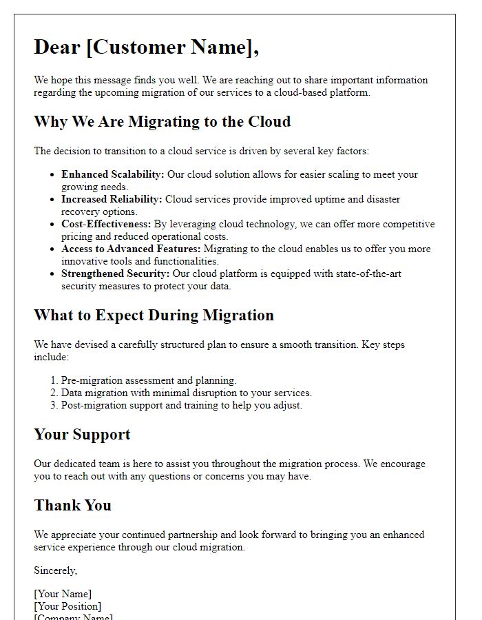 Letter template of cloud service migration rationale for customers