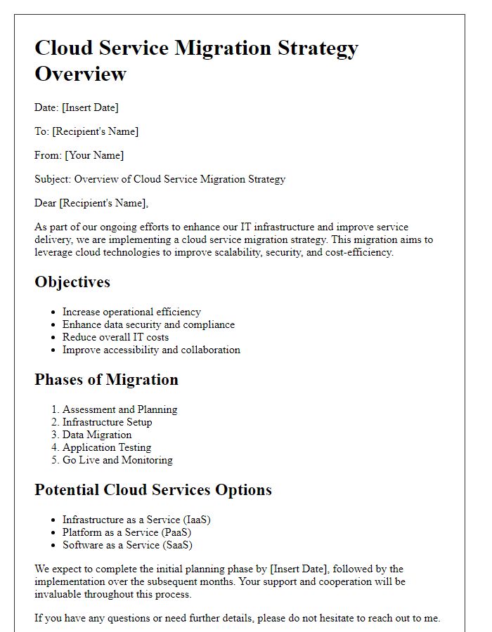 Letter template of cloud service migration strategy overview