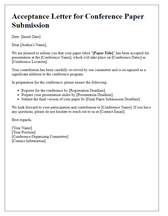 Letter template of acceptance for tech conference paper submission