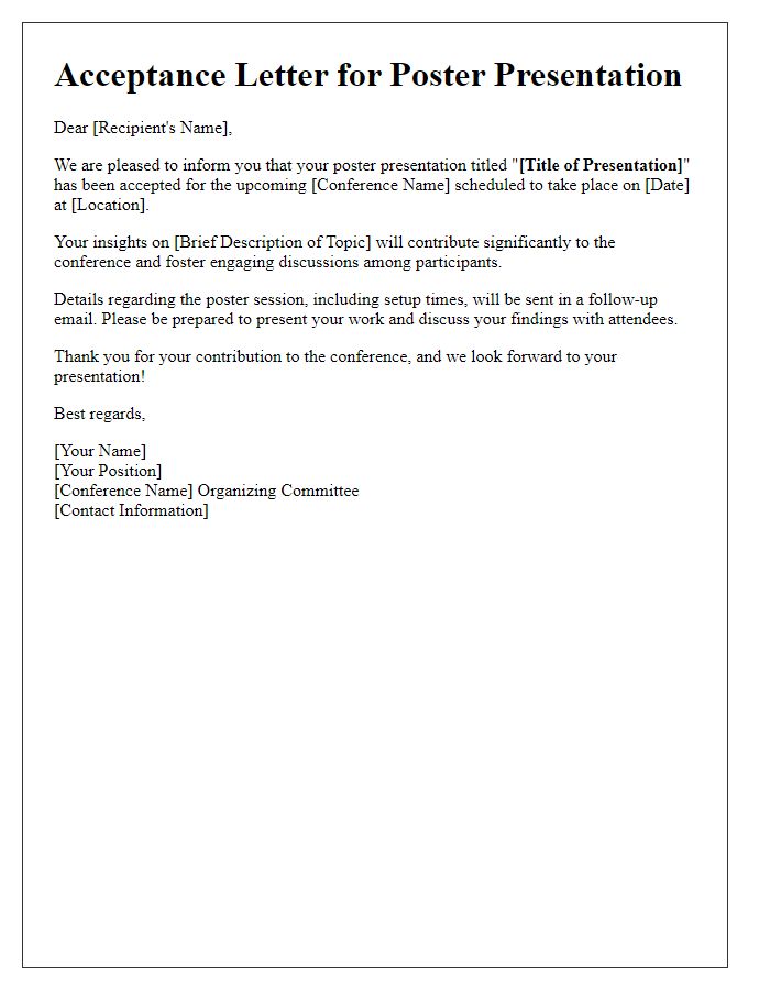 Letter template of acceptance for tech conference poster presentation