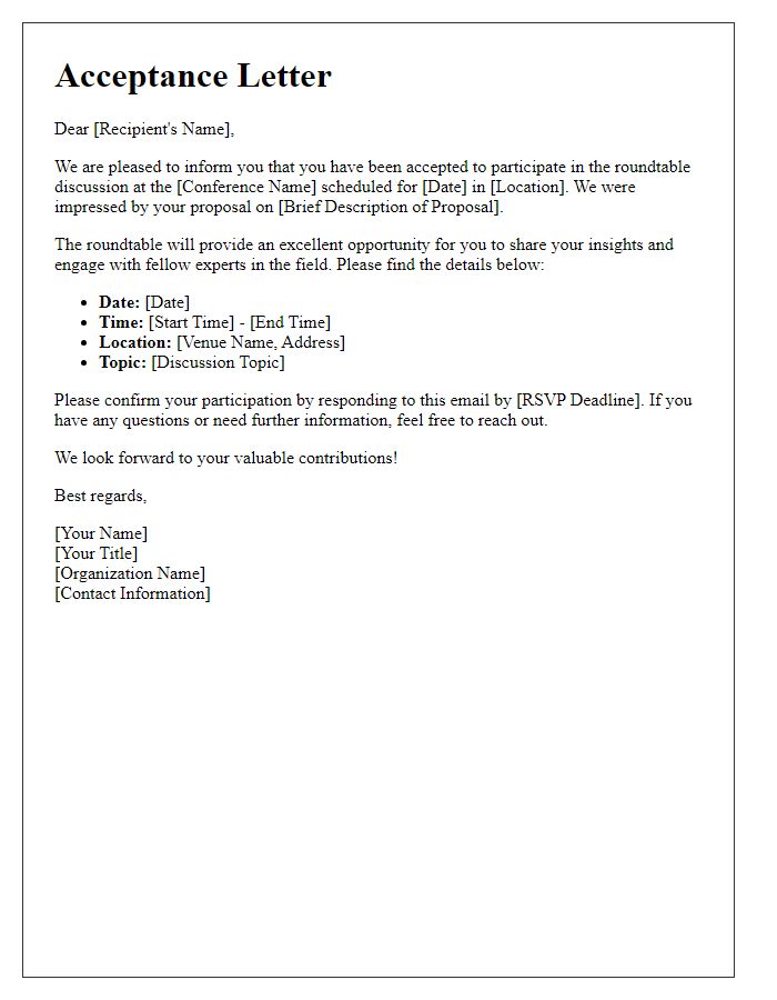 Letter template of acceptance for tech conference roundtable discussion