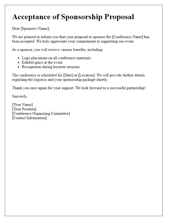 Letter template of acceptance for tech conference sponsorship proposal