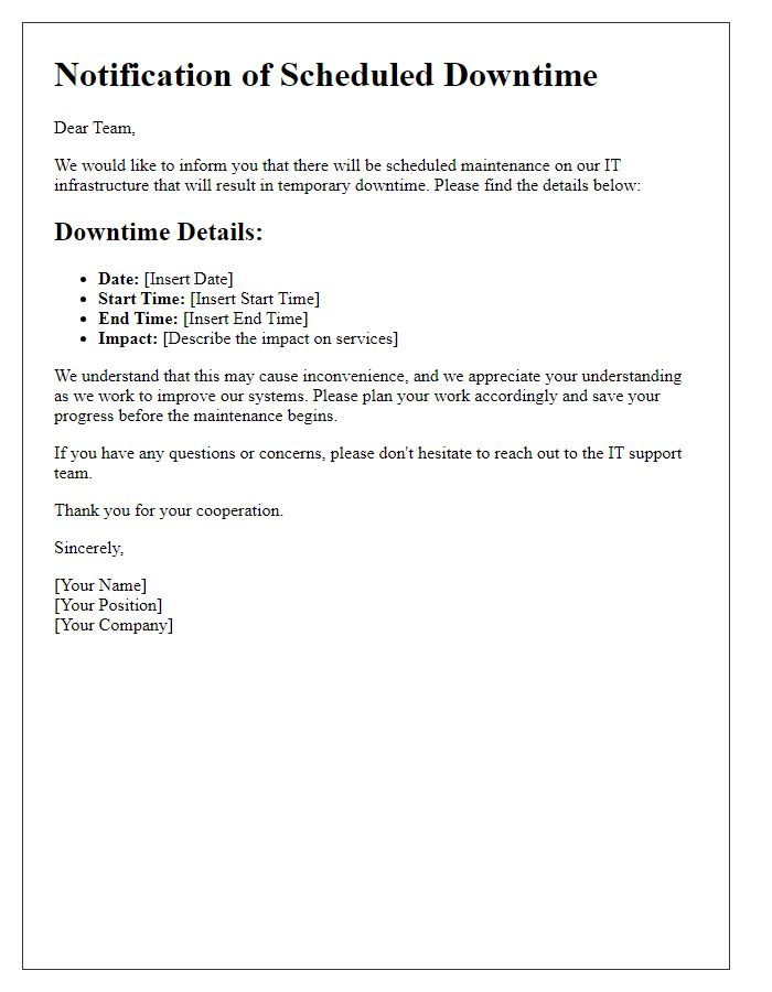 Letter template of IT infrastructure downtime communication