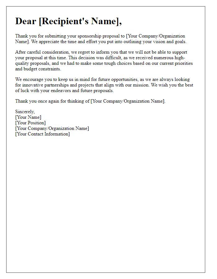 Letter template of Informing About Rejection of Tech Sponsorship Proposal