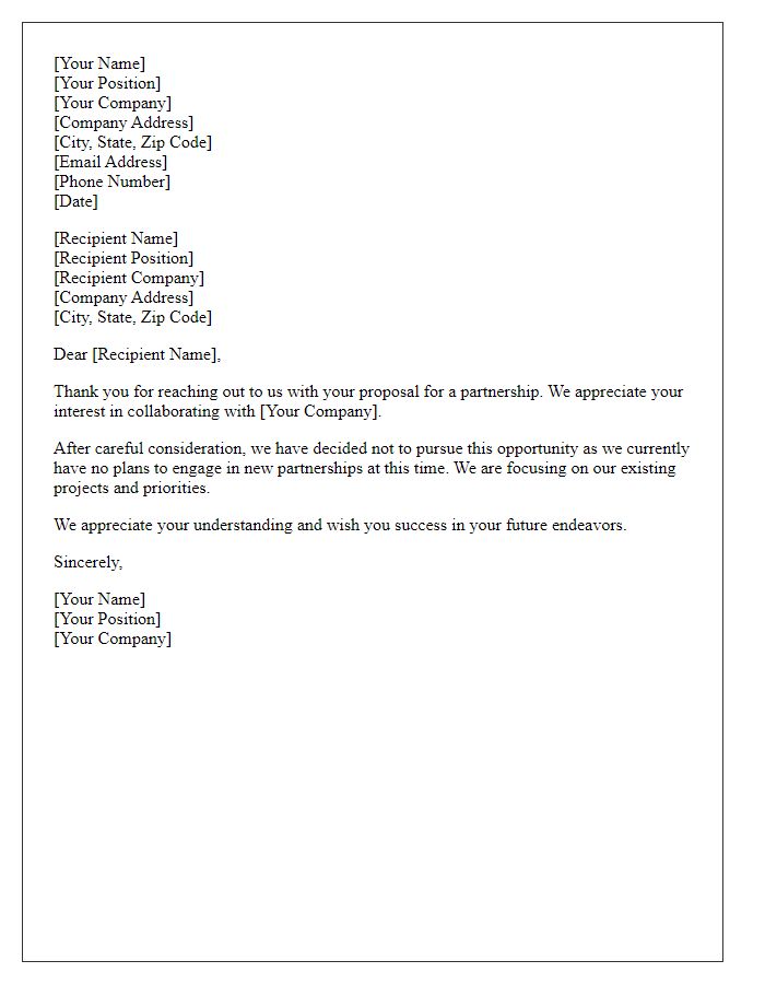 Letter template of Refusing Unsolicited Tech Partnership Proposal