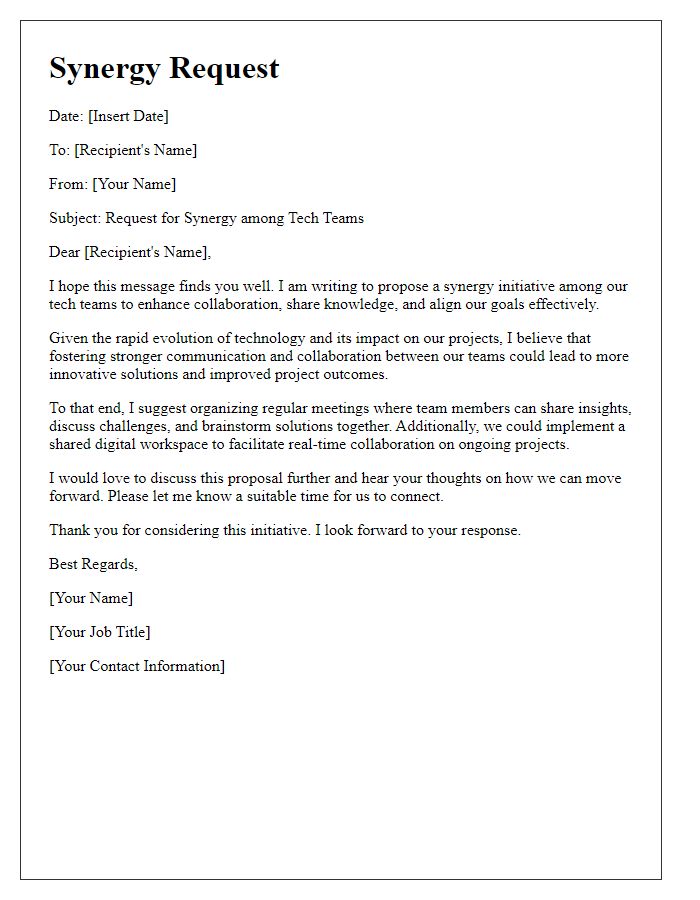 Letter template of tech team synergy request