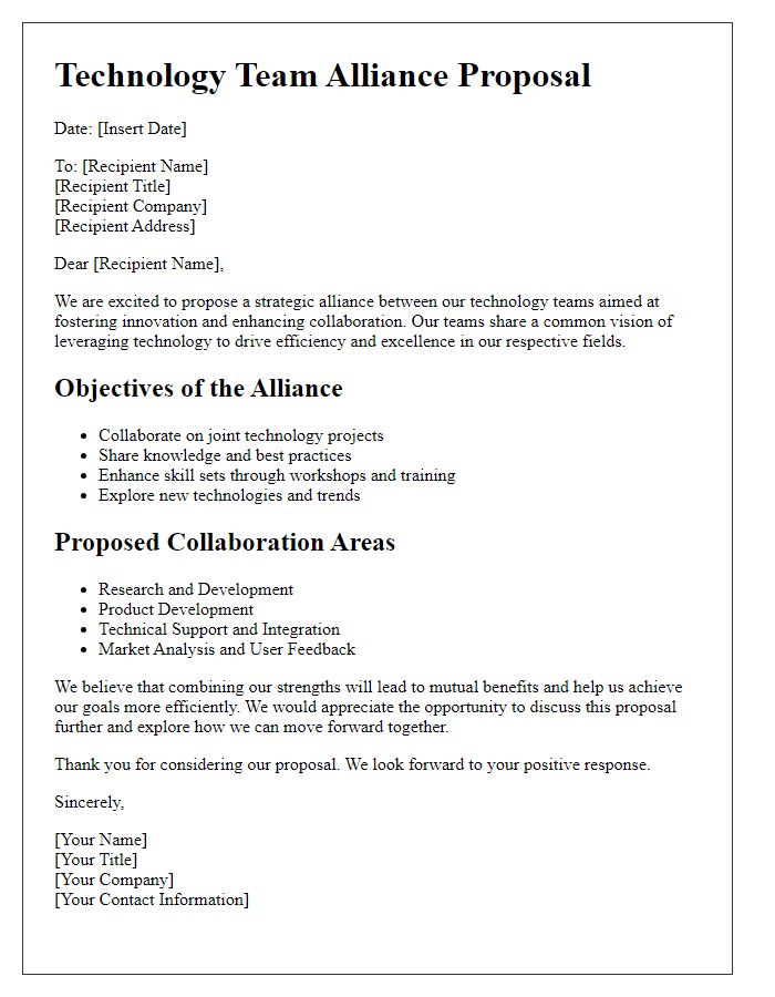 Letter template of technology team alliance proposal