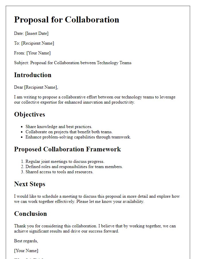 Letter template of technology team collaboration proposal