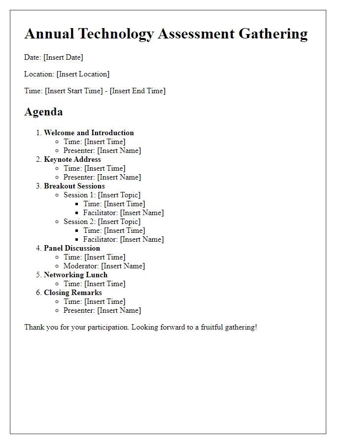 Letter template of agenda for annual technology assessment gathering.