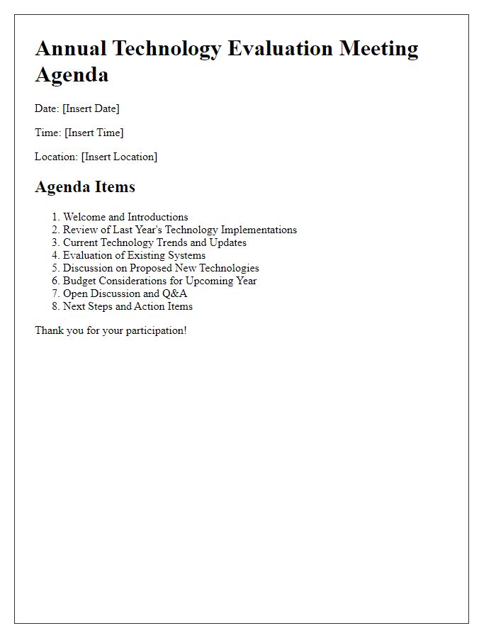 Letter template of agenda for annual technology evaluation meeting