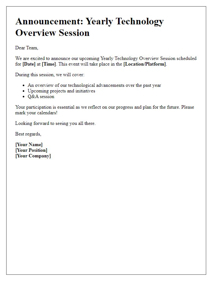 Letter template of announcement for yearly technology overview session