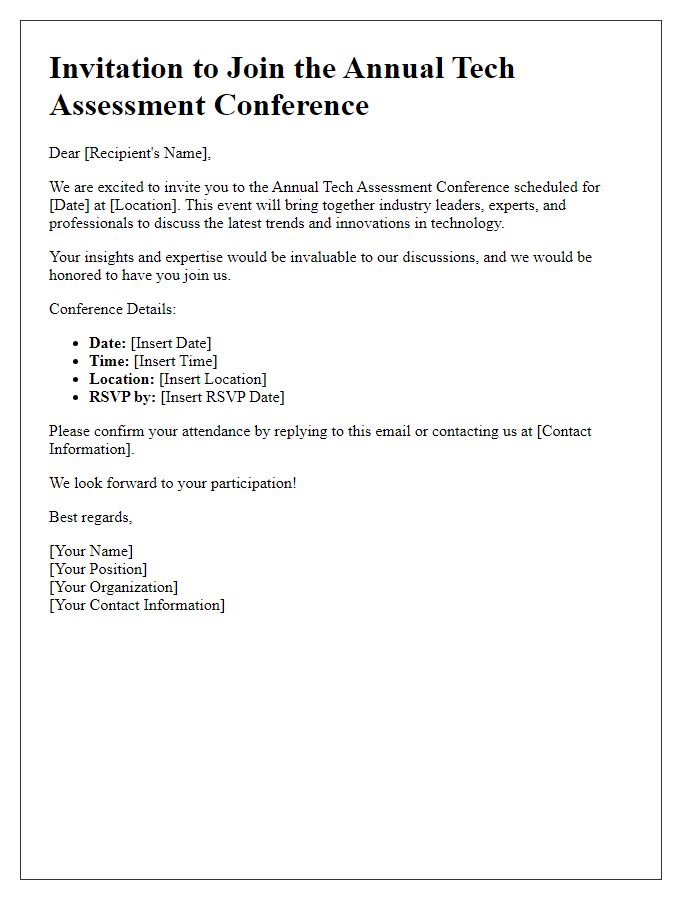 Letter template of call to join annual tech assessment conference