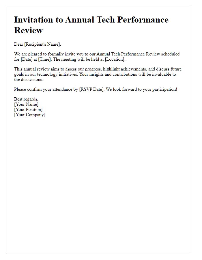 Letter template of formal invitation to the annual tech performance review.