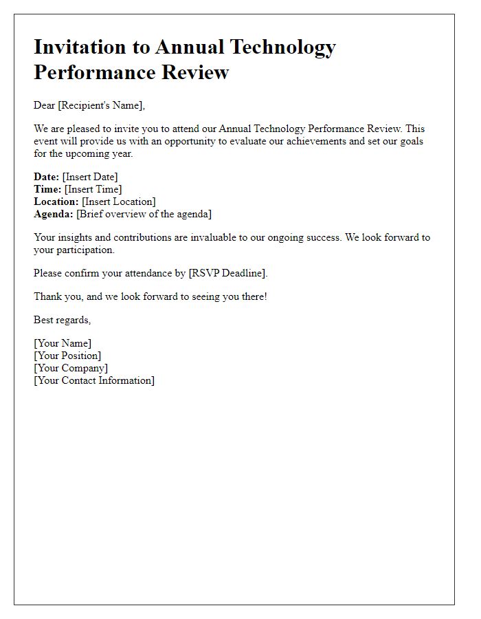 Letter template of invitation to the annual technology performance review