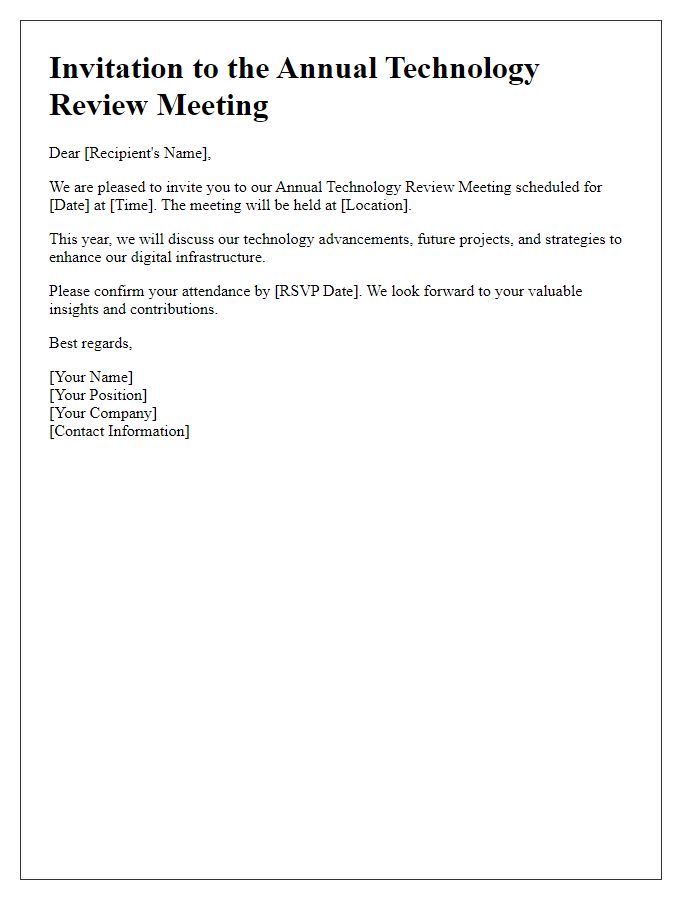 Letter template of invitation for annual technology review meeting.