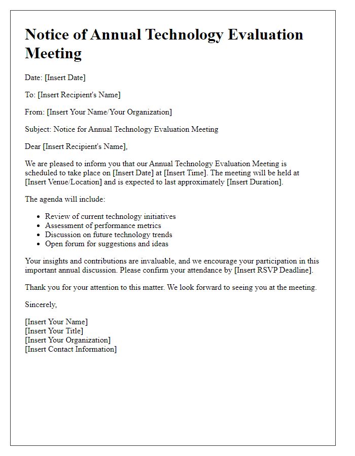 Letter template of notice for annual technology evaluation meeting