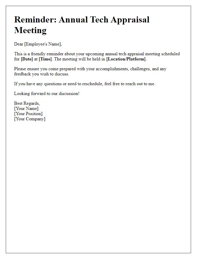 Letter template of reminder for annual tech appraisal meeting