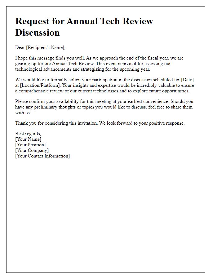 Letter template of solicitation for annual tech review discussion