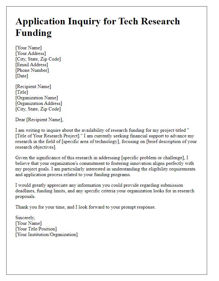 Letter template of application inquiry for tech research funding