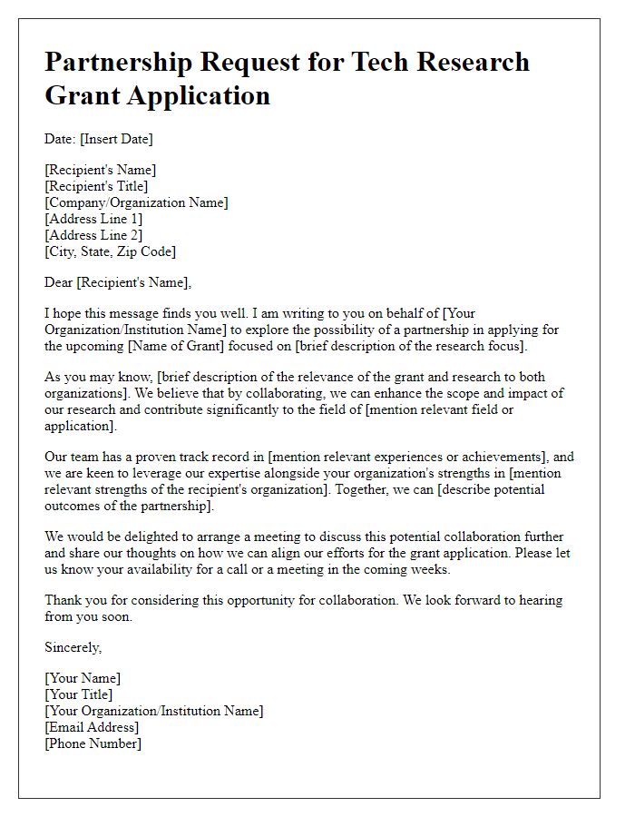 Letter template of partnership request for tech research grant application