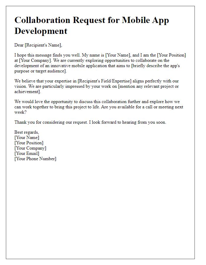 Letter template of mobile app development collaboration request