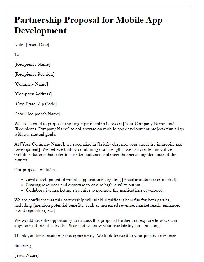 Letter template of mobile app development partnership proposal